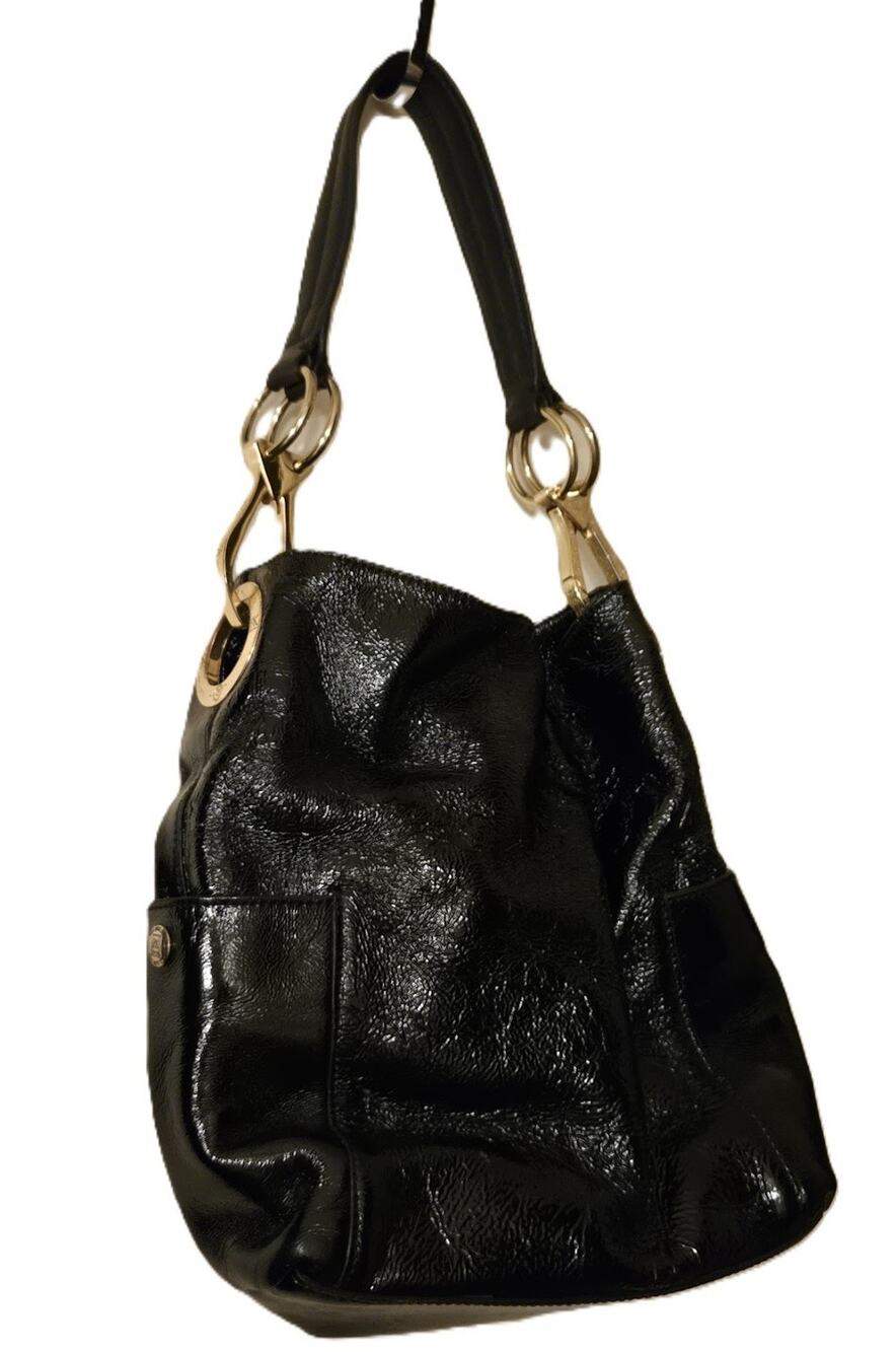 JPK Paris 75 Black Patent Leather Hobo Bag Gold Hardware - Rare!